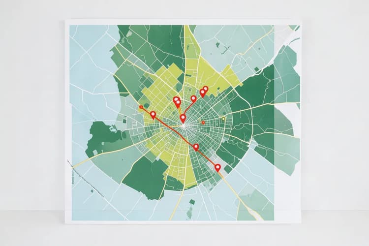 Mapa de Recife com vários marcadores vermelhos indicando a localização de gráficas na cidade.