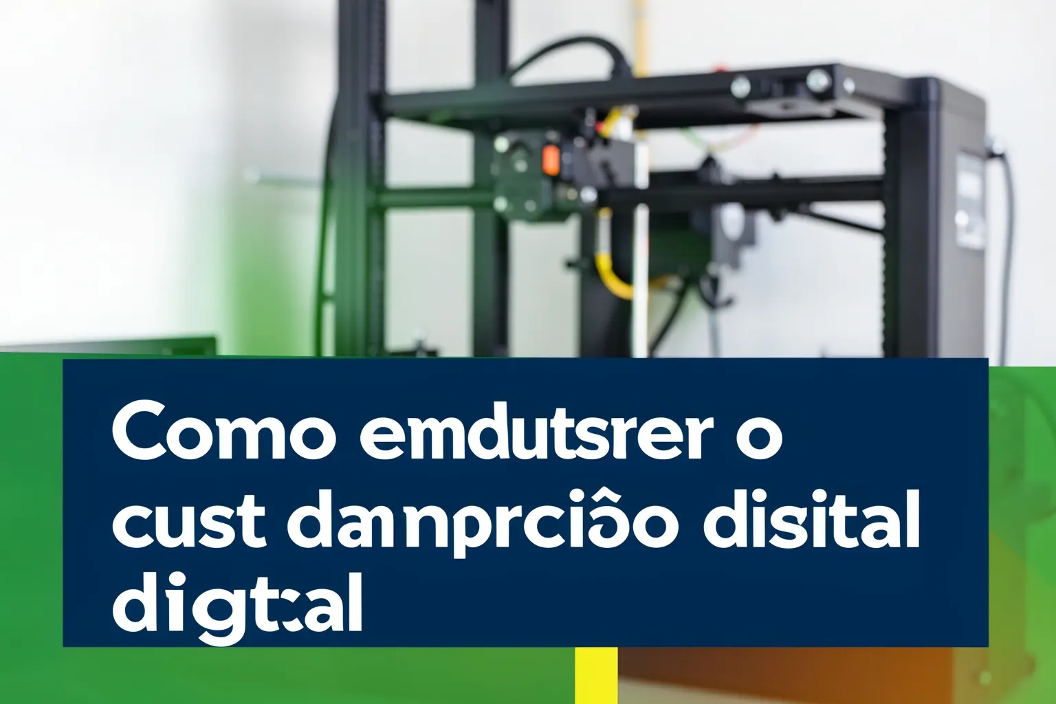 Título 'Como entender o custo da impressão digital' em letras brancas sobre um fundo azul escuro com uma impressora 3D em funcionamento ao fundo.
