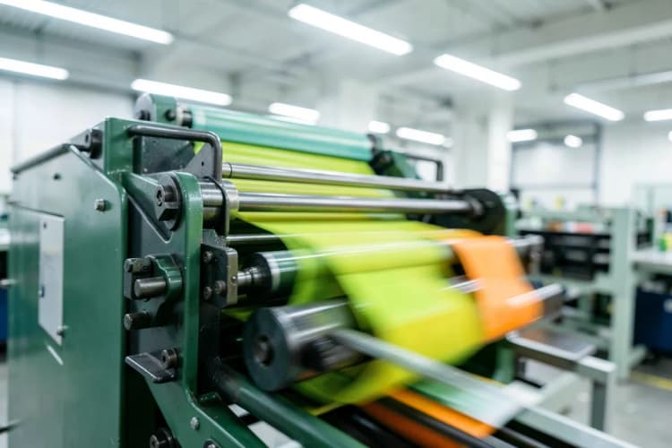 Impressora industrial em alta velocidade produzindo cartões de visita.