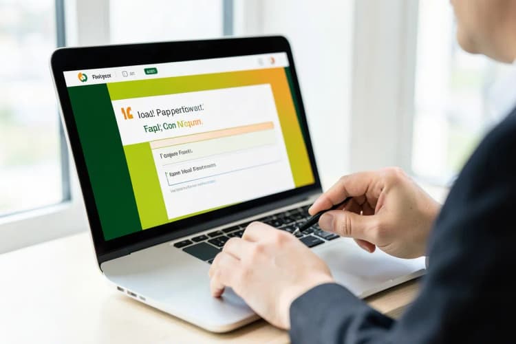 Pessoa preenchendo formulário de orçamento em um computador.