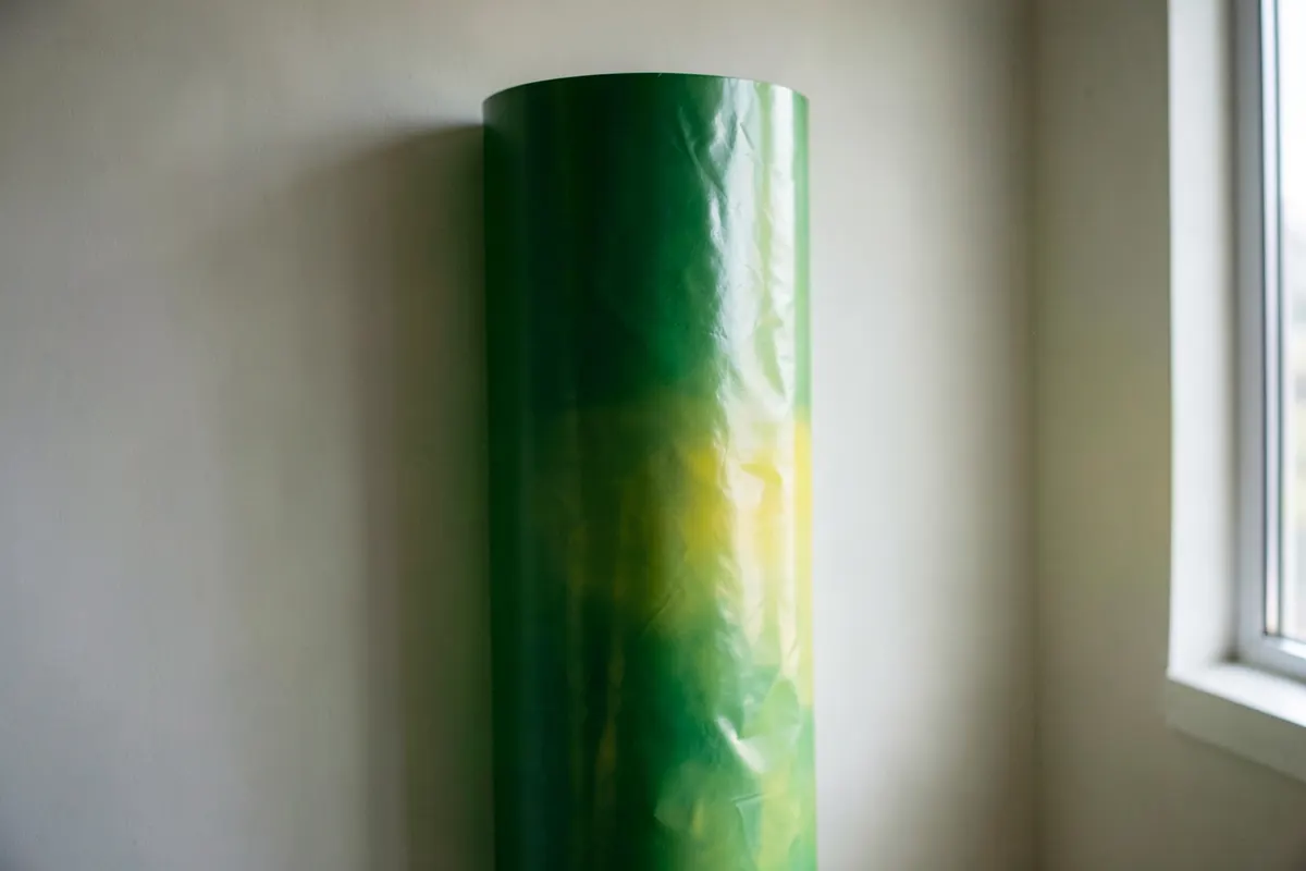 Banner de ponto de venda sendo instalado em uma loja.