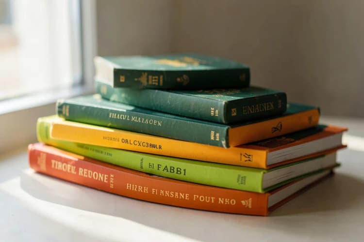 Uma pilha de livros com diferentes capas e tamanhos, representando a variedade de projetos de impressão de livros.